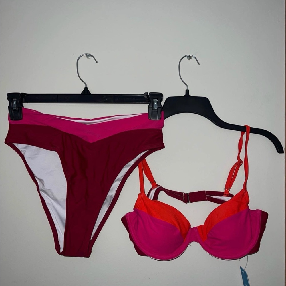 Cupshe Colorblock Pink & Red Bikini Set